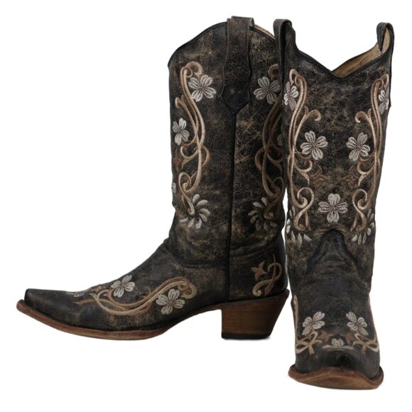 Circle G Corral Distressed Cowboy Western Flower Handcrafted Boots Women 12 c-63 - Picture 1 of 12
